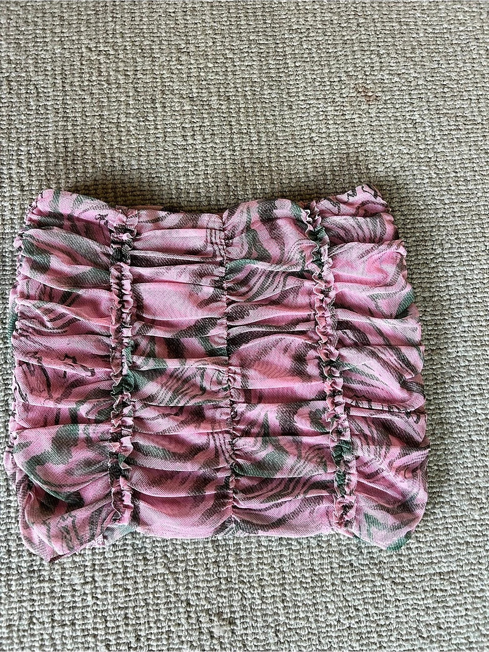 I.AM.GIA Pink Zebra Ruched Mesh Mini Skirt Pink & Green Small